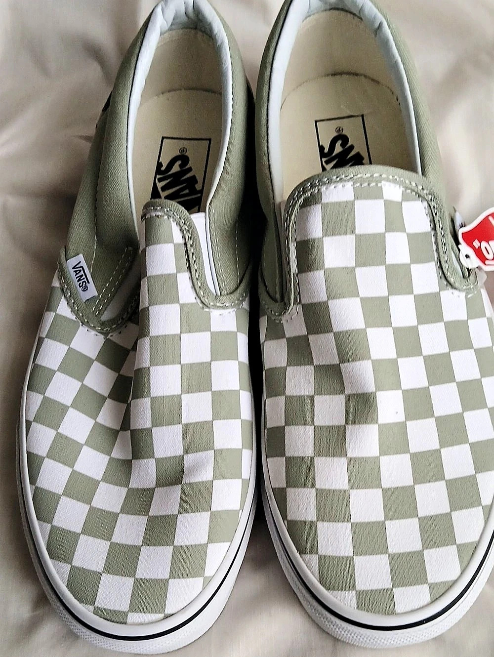 Vans Classic Slip-On Checkered Sneakers in Green & White US 7.5